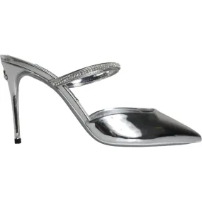 Dolce & Gabbana Silver Crystal Leather Slip On Sandals Shoes