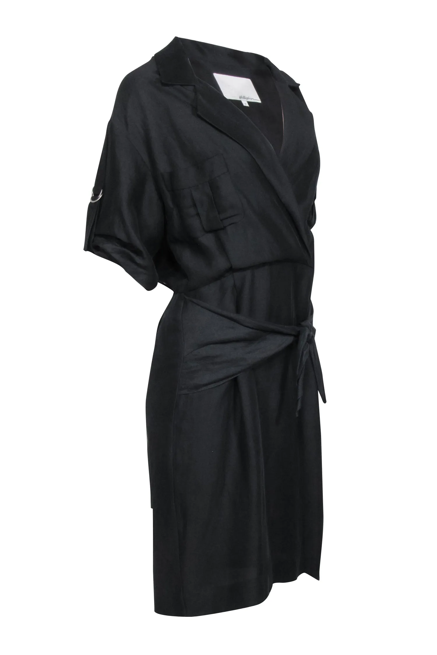 3.1 Phillip Lim - Black Linen Crop Sleeve Dress Sz 4