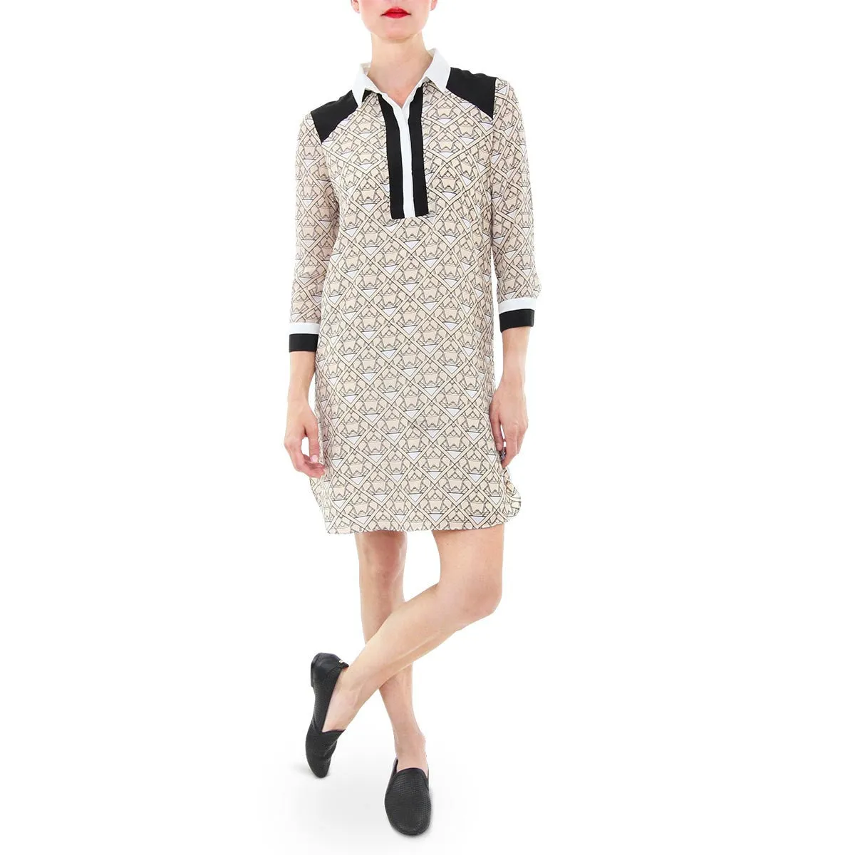 3/4 Sleeve Printed Shirtdress