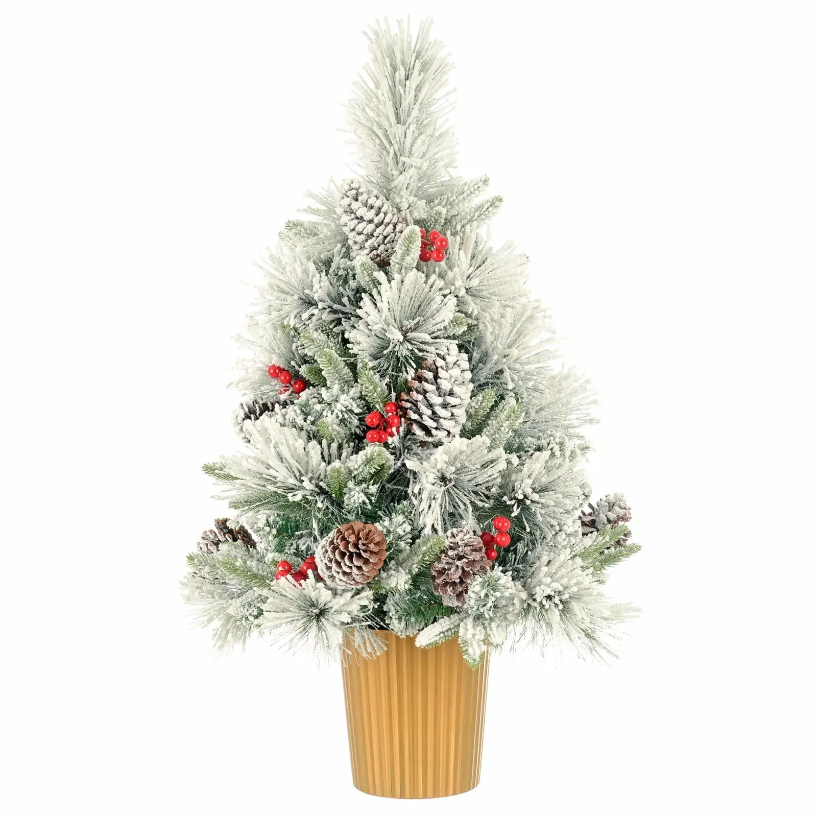 3ft (90cm) Christmas Tree Snow Flocked Cones Berries Gold Pot