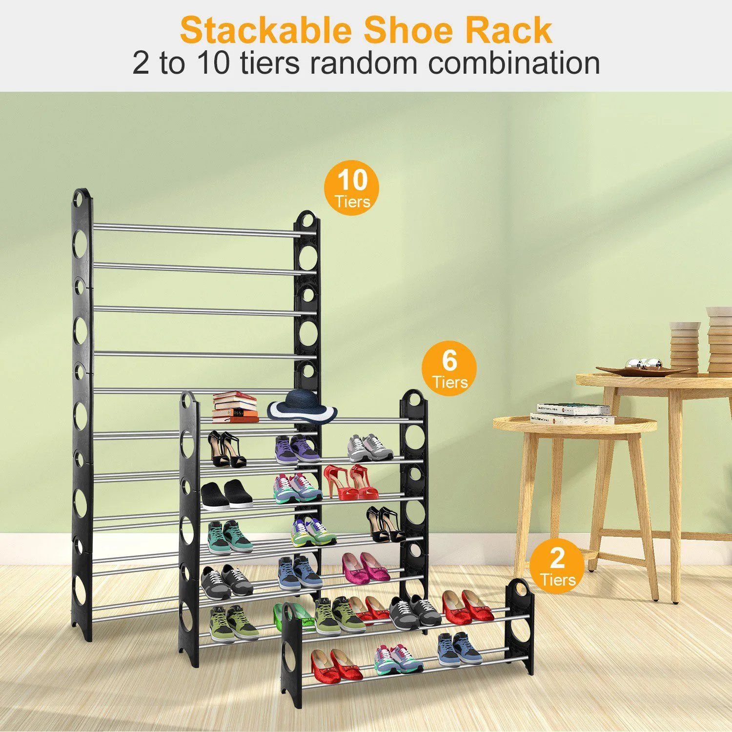 50-Pair Shoe Rack Storage Organizer 10-Tier Portable Wardrobe Tower