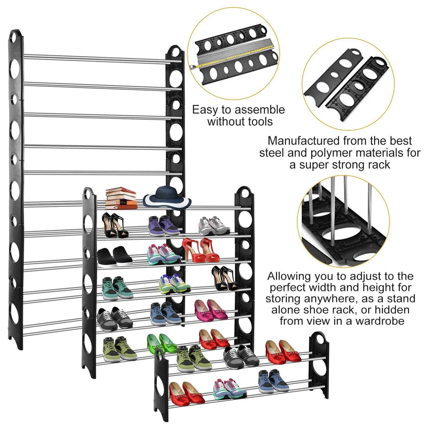 50-Pair Shoe Rack Storage Organizer 10-Tier Portable Wardrobe Tower