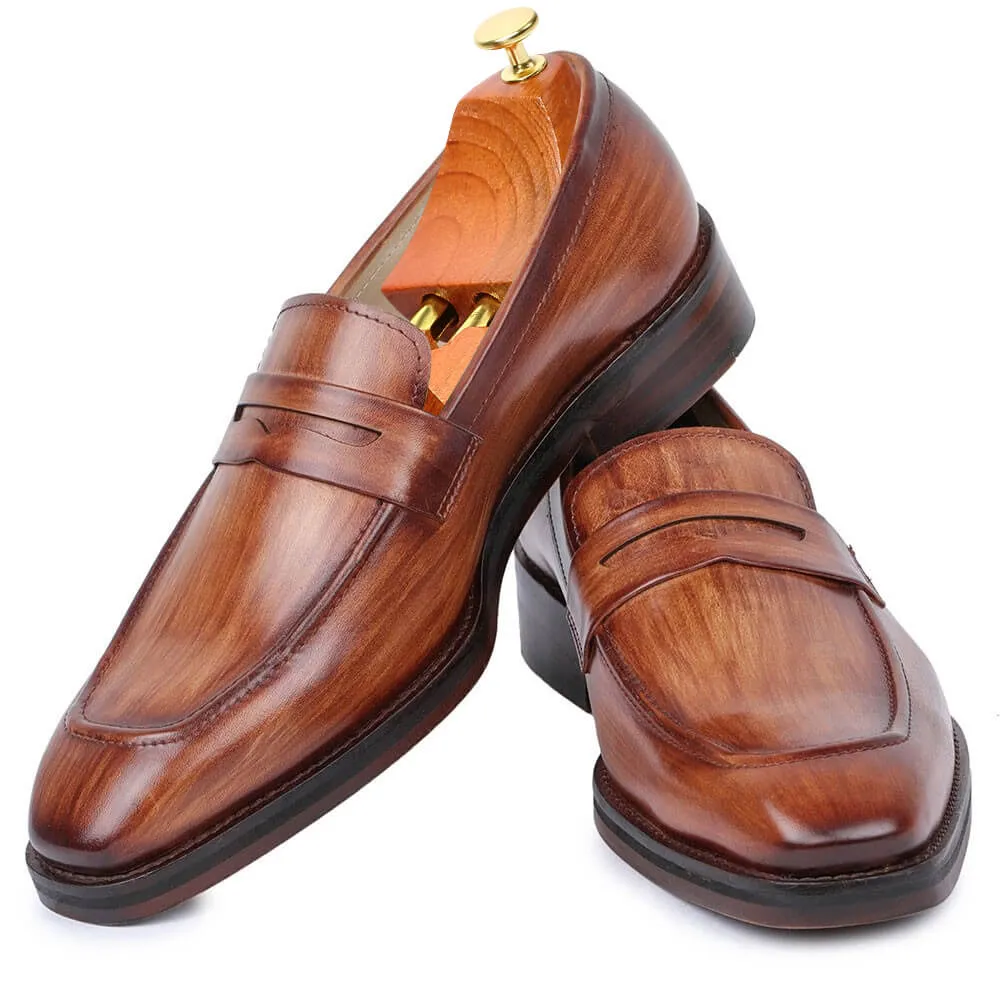 7 CM / 2.76 Inches Taller - CMR CHAMARIPA  Height Increasing Shoes For Men - Handcrafted Penny Loafers -Tan