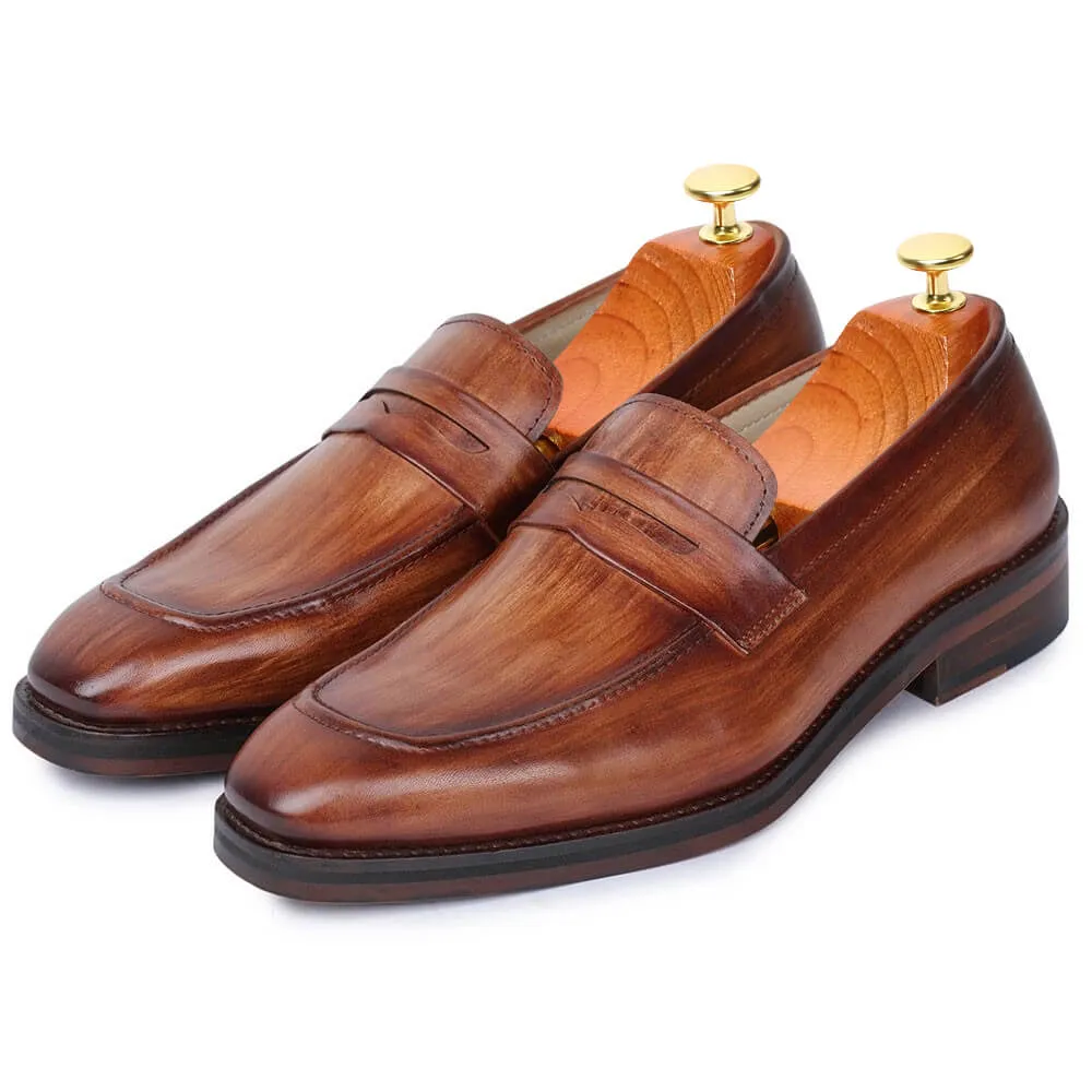 7 CM / 2.76 Inches Taller - CMR CHAMARIPA  Height Increasing Shoes For Men - Handcrafted Penny Loafers -Tan