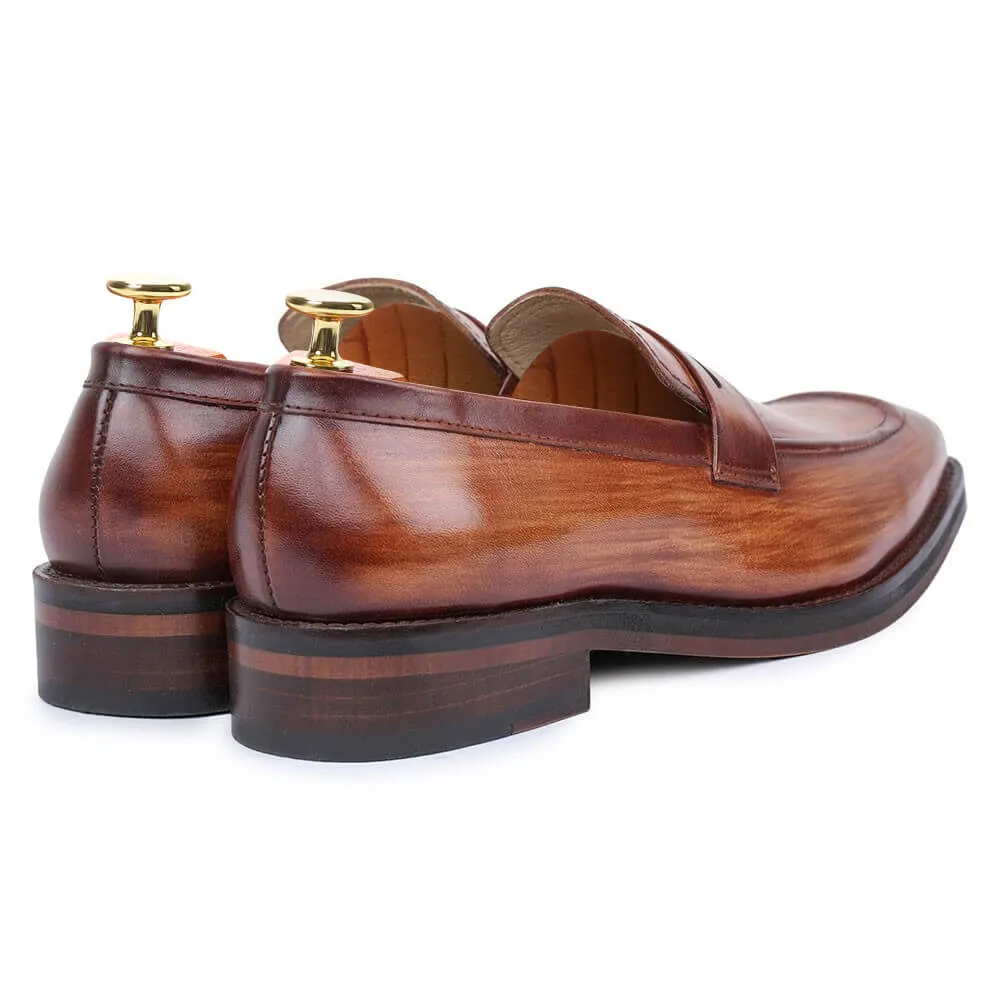 7 CM / 2.76 Inches Taller - CMR CHAMARIPA  Height Increasing Shoes For Men - Handcrafted Penny Loafers -Tan