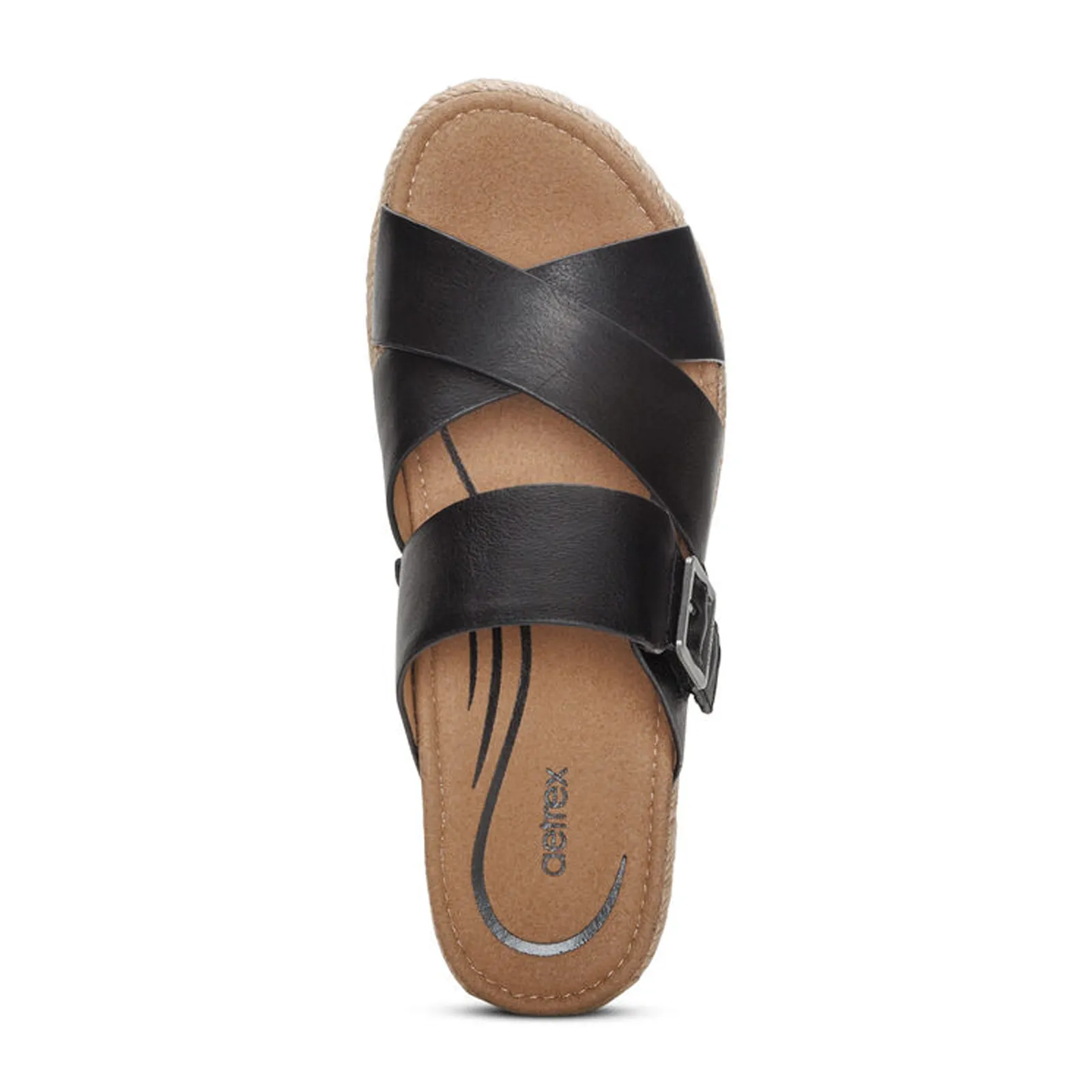 Aetrex Alyssa Platform Slide Sandal (Women) - Black Leather