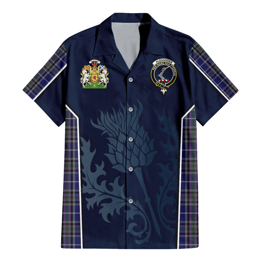 Alexander of Menstry Tartan Short Sleeve Button Up Shirt with Family Crest and Scottish Thistle Vibes Sport Style