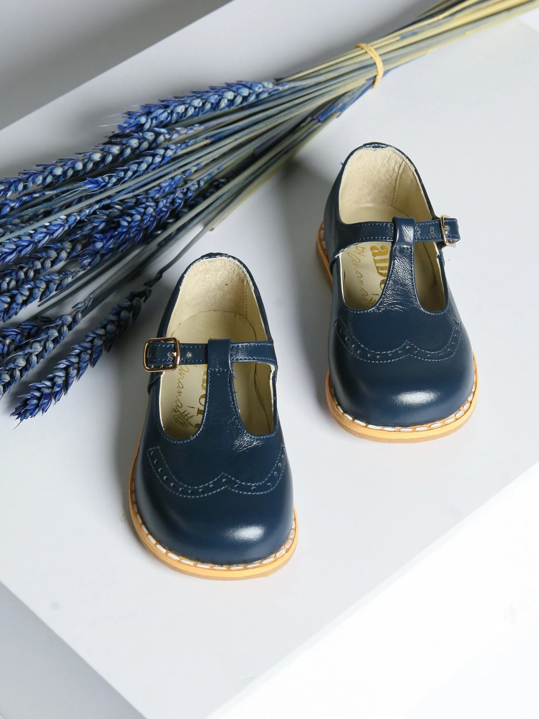 Ananas Petit Navy 'George' T-Bar Leather Shoes