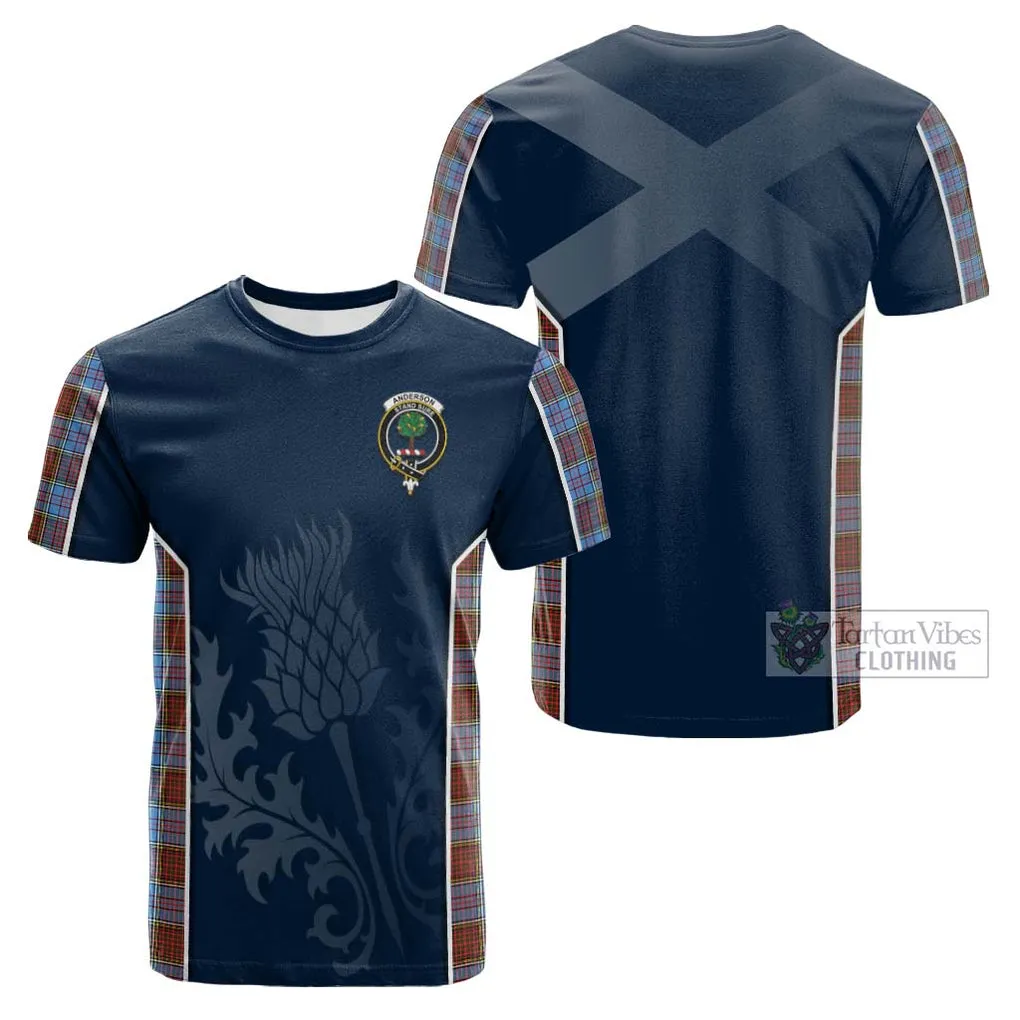 Anderson Modern Tartan Cotton T-shirt with Family Crest and Scottish Thistle Vibes Sport Style