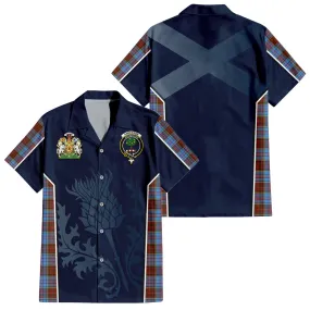 Anderson Modern Tartan Short Sleeve Button Up Shirt with Family Crest and Scottish Thistle Vibes Sport Style