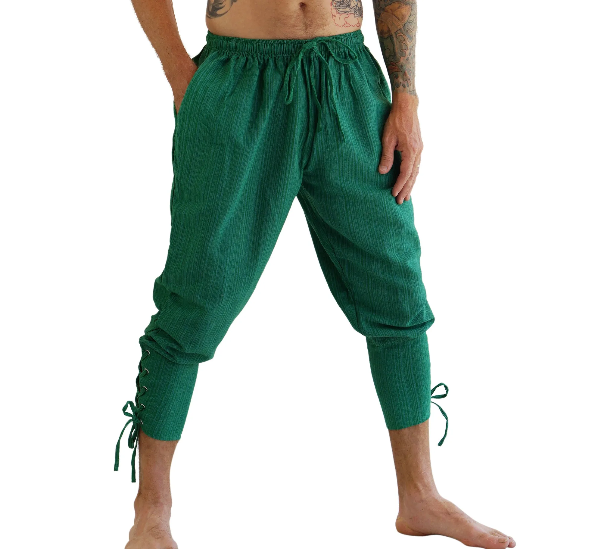 'Ankle Cuff' Medieval Pants - Striped Green