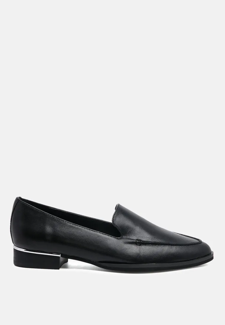 ANNA Black Leather Slip-on Loafers