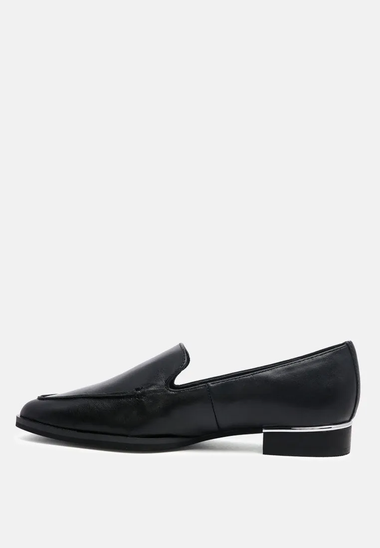 ANNA Black Leather Slip-on Loafers