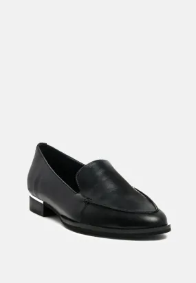 ANNA Black Leather Slip-on Loafers