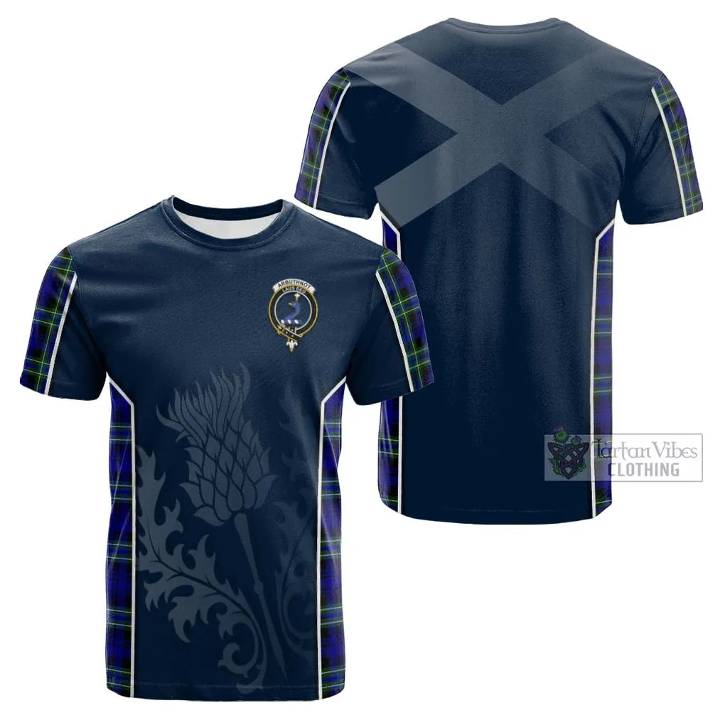 Arbuthnot Modern Tartan Cotton T-shirt with Family Crest and Scottish Thistle Vibes Sport Style