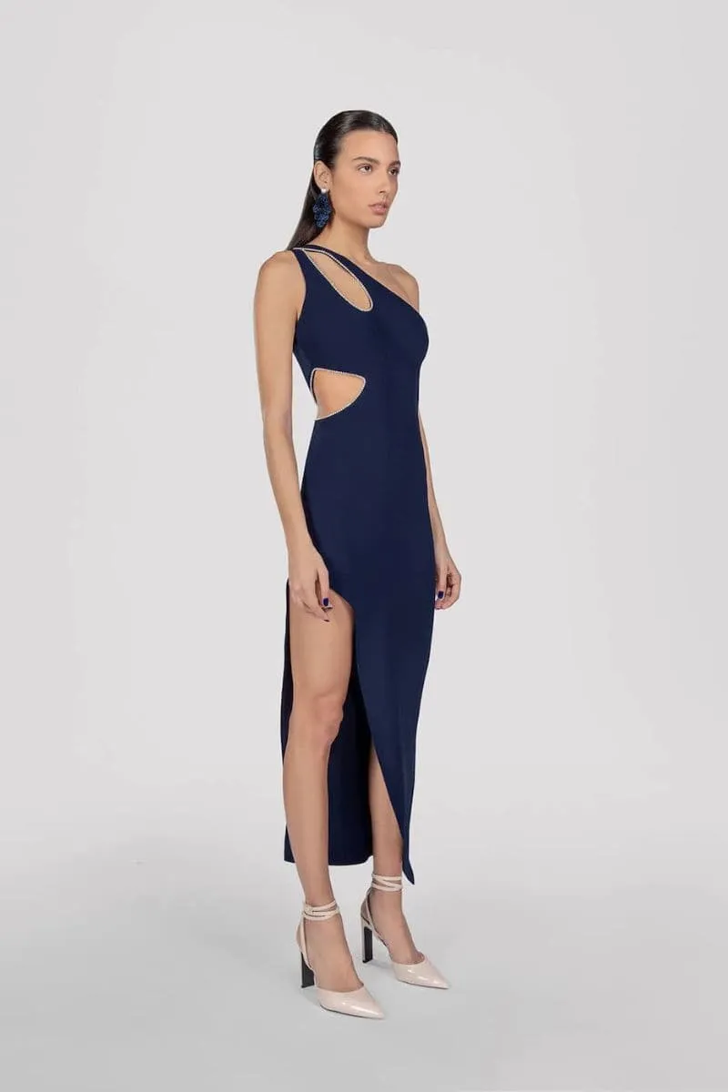 ARIEL ASYMMETRIC MIDI DRESS