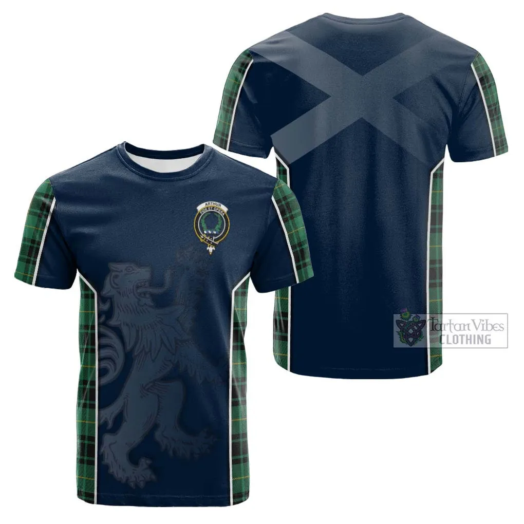 Arthur Ancient Tartan Cotton T-shirt with Family Crest and Lion Rampant Vibes Sport Style