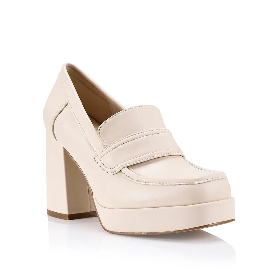 Avina Heeled Loafers - Bone Smooth