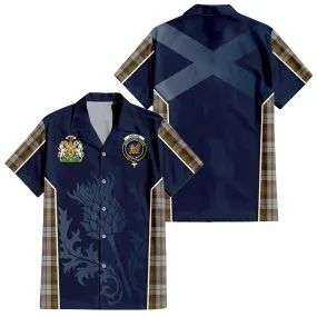 Baillie Dress Tartan Short Sleeve Button Up Shirt with Family Crest and Scottish Thistle Vibes Sport Style