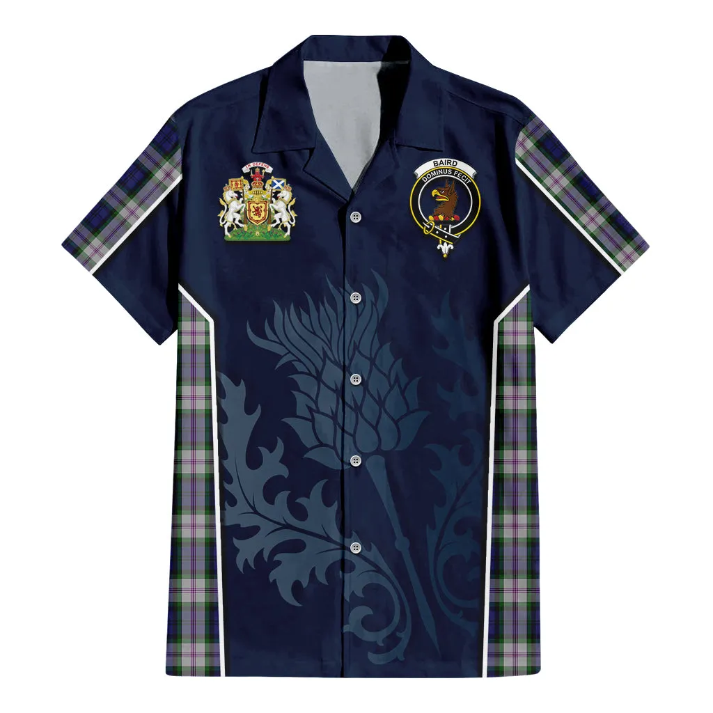 Baird Dress Tartan Short Sleeve Button Up Shirt with Family Crest and Scottish Thistle Vibes Sport Style