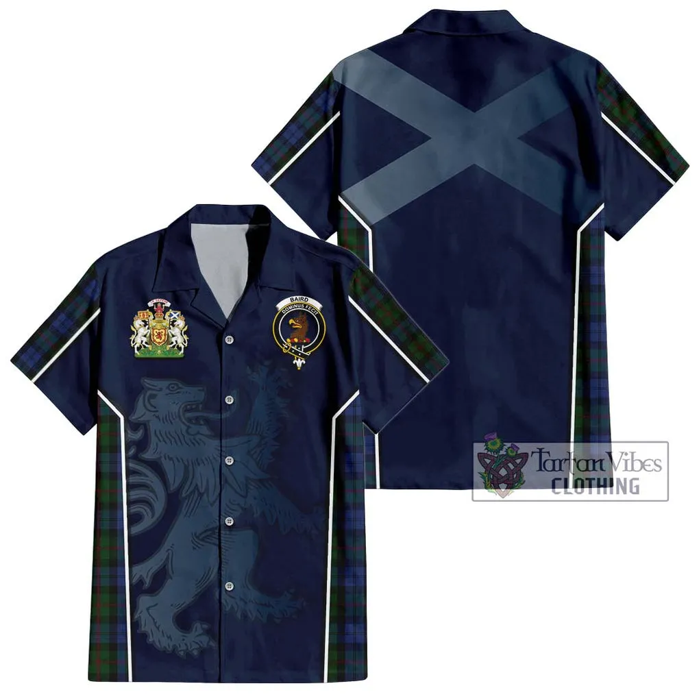 Baird Tartan Short Sleeve Button Shirt with Family Crest and Lion Rampant Vibes Sport Style