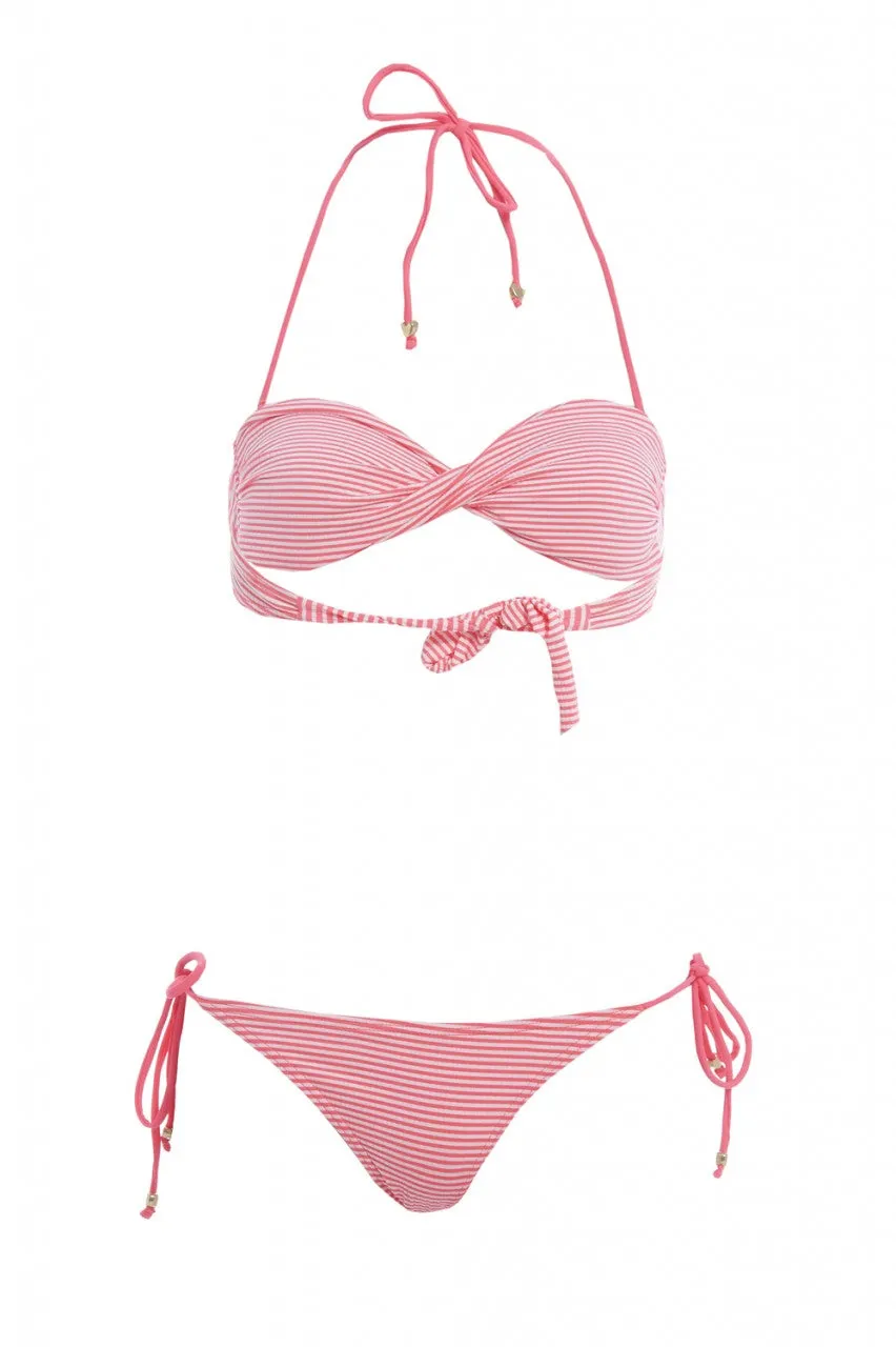 Bandeau Twist Front Striped Bikini