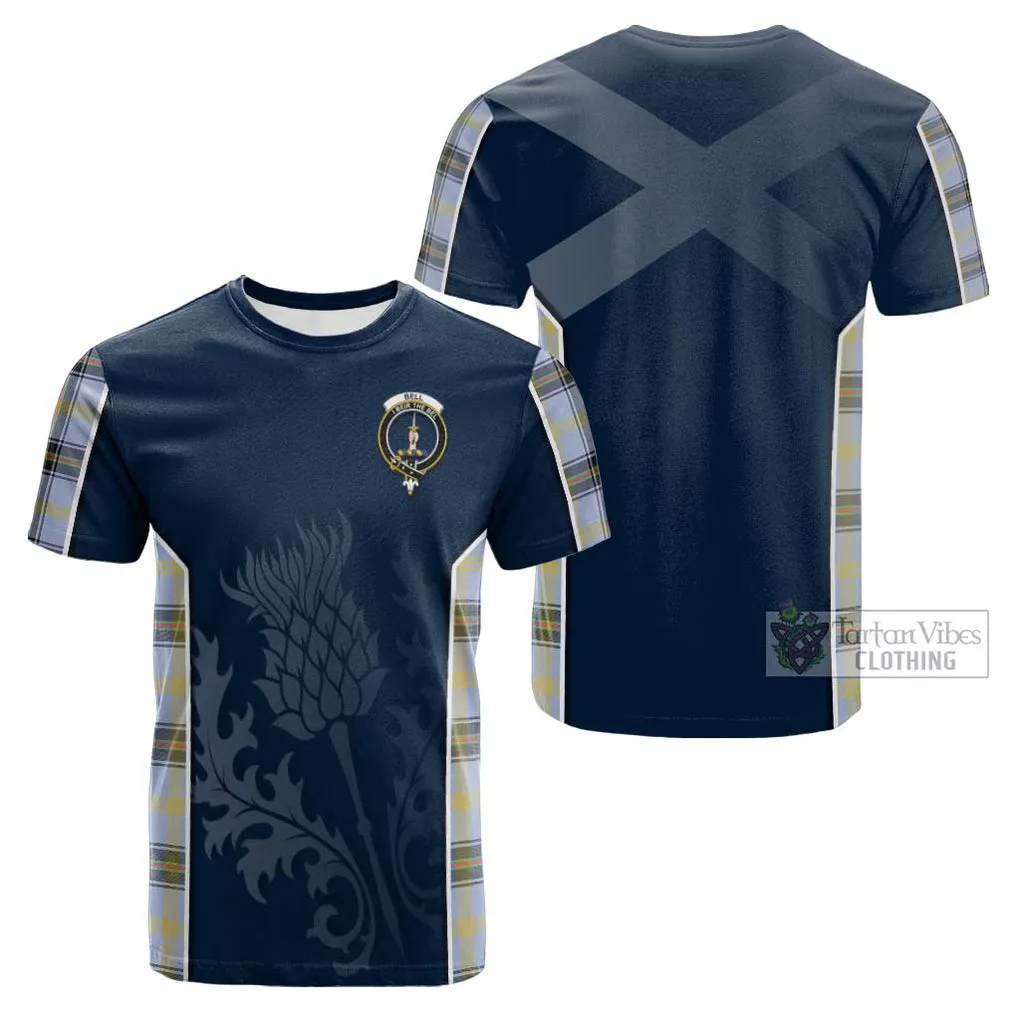 Bell Tartan Cotton T-shirt with Family Crest and Scottish Thistle Vibes Sport Style