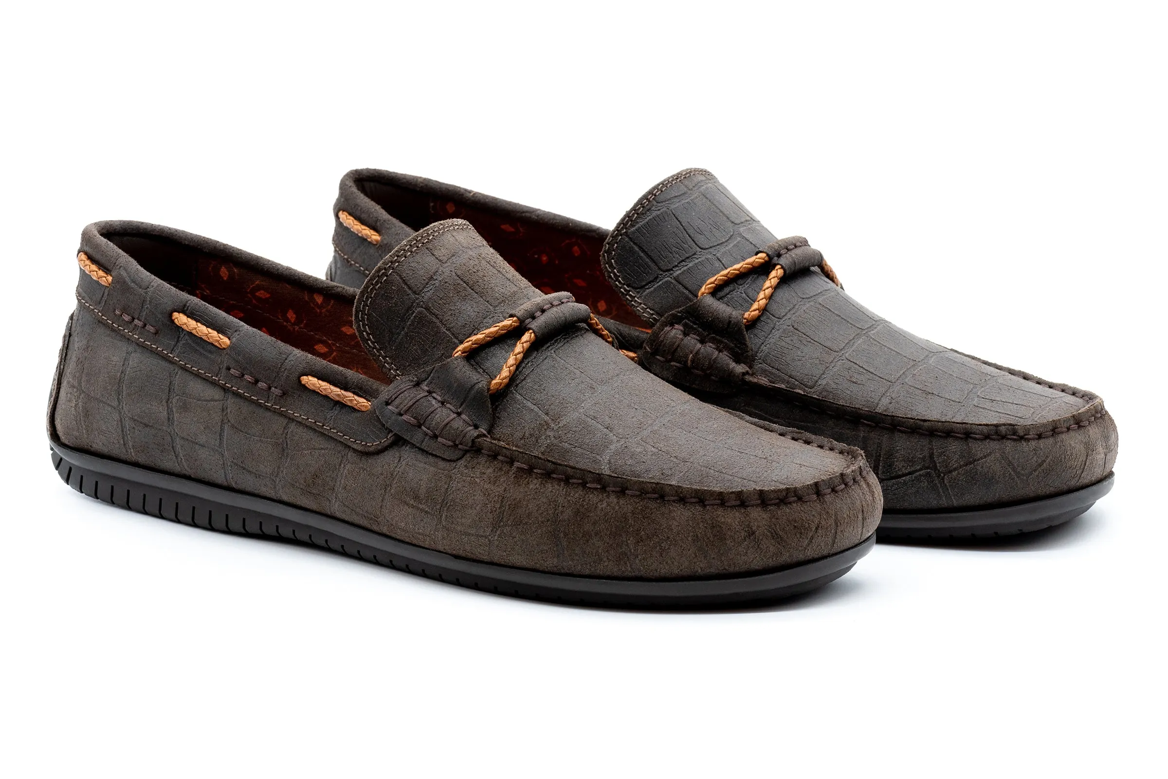 Bermuda Alligator Grain Braided Bit Loafers - Walnut