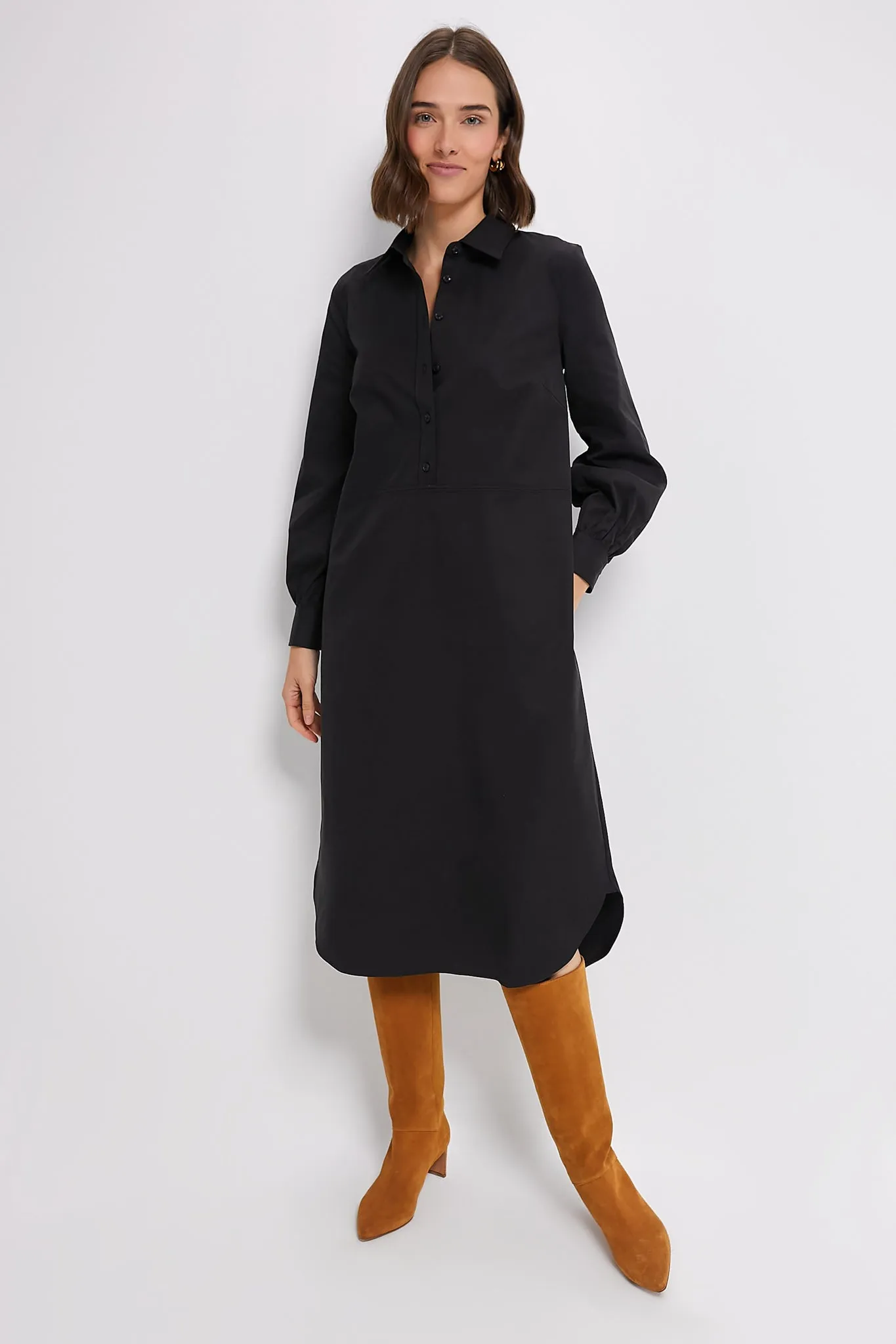 Black Lantern Sleeve Tory Shirt Dress