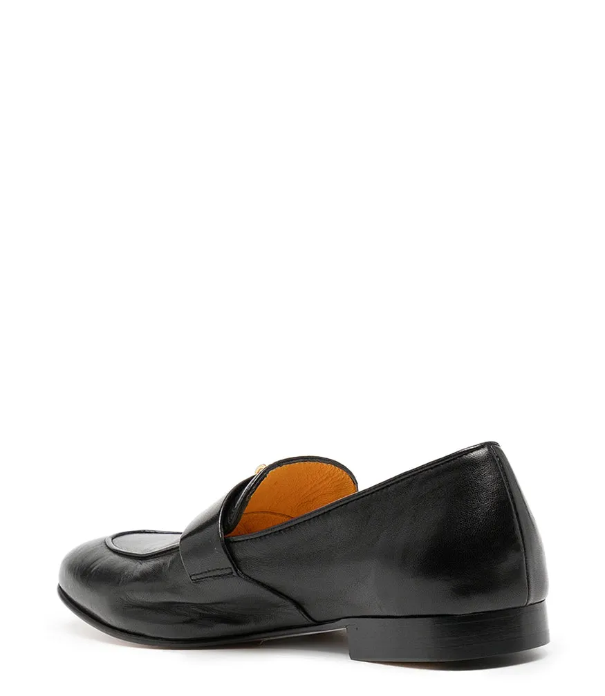 Black Leather Lock Flat Loafer