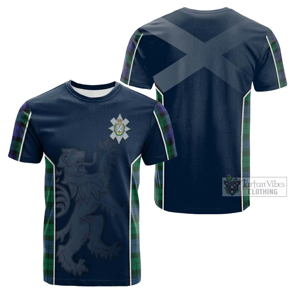 Black Watch Modern Tartan Cotton T-shirt with Family Crest and Lion Rampant Vibes Sport Style