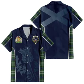 Blyth Tartan Short Sleeve Button Up Shirt with Family Crest and Scottish Thistle Vibes Sport Style