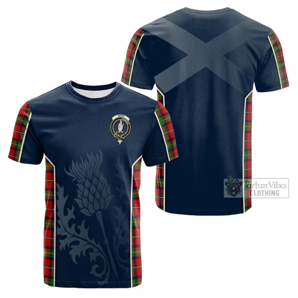 Boyd Tartan Cotton T-shirt with Family Crest and Scottish Thistle Vibes Sport Style