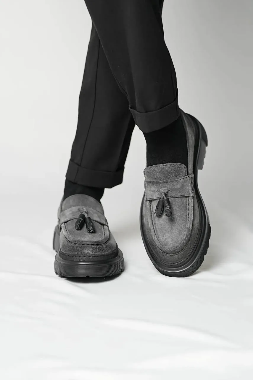 Brabion Marco Suede Leather Black Loafers Shoes