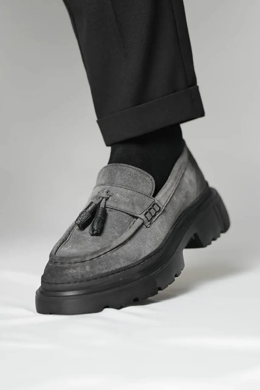 Brabion Marco Suede Leather Black Loafers Shoes