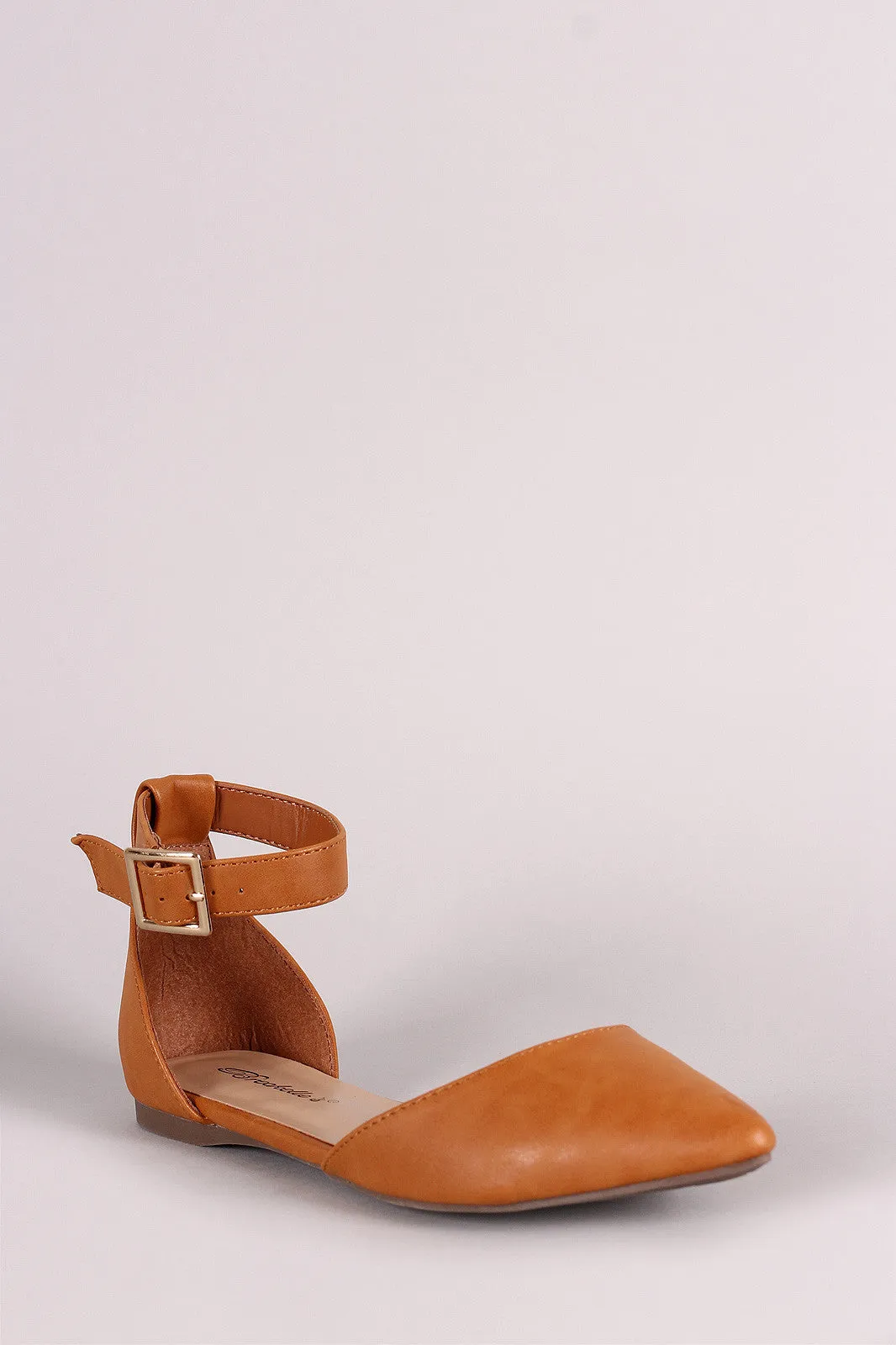 Breckelle Ankle Strap Pointy Toe Dorsay Flat