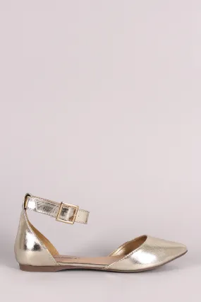 Breckelle Ankle Strap Pointy Toe Dorsay Flat