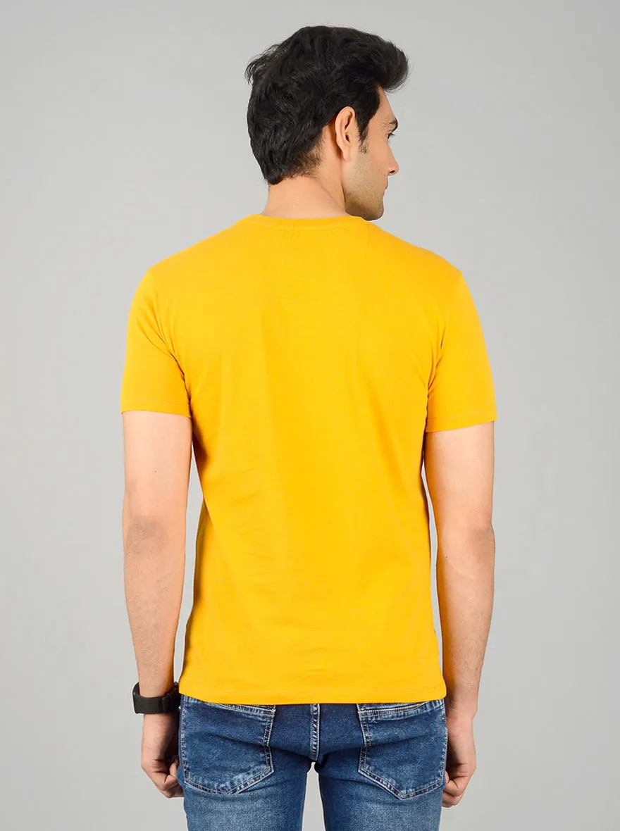 Bright Mustard Yellow Printed Slim Fit T-shirt | JadeBlue