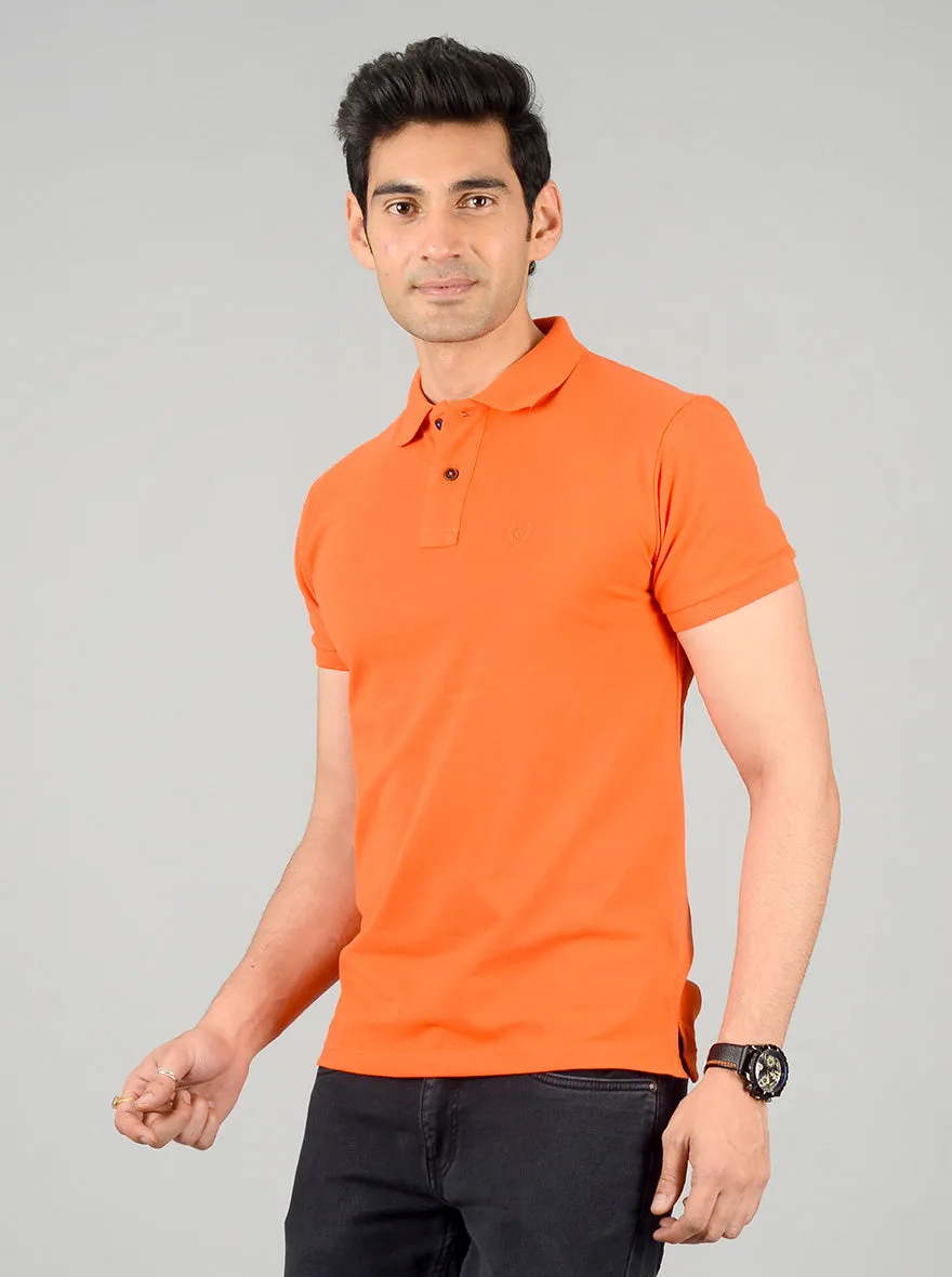 Bright Orange Solid Slim Fit Polo T-shirt | Greenfibre