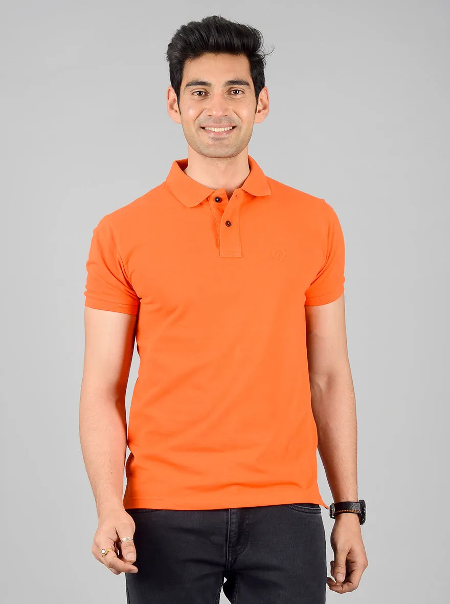 Bright Orange Solid Slim Fit Polo T-shirt | Greenfibre