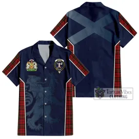 Brodie Tartan Short Sleeve Button Shirt with Family Crest and Lion Rampant Vibes Sport Style