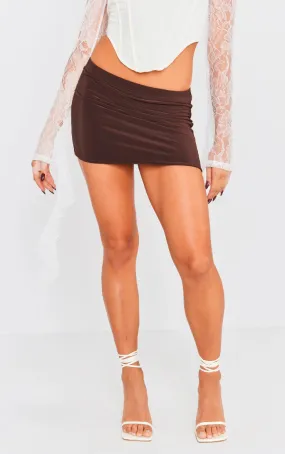 Brown Slinky Basic Low Rise Extreme Micro Mini Skirt