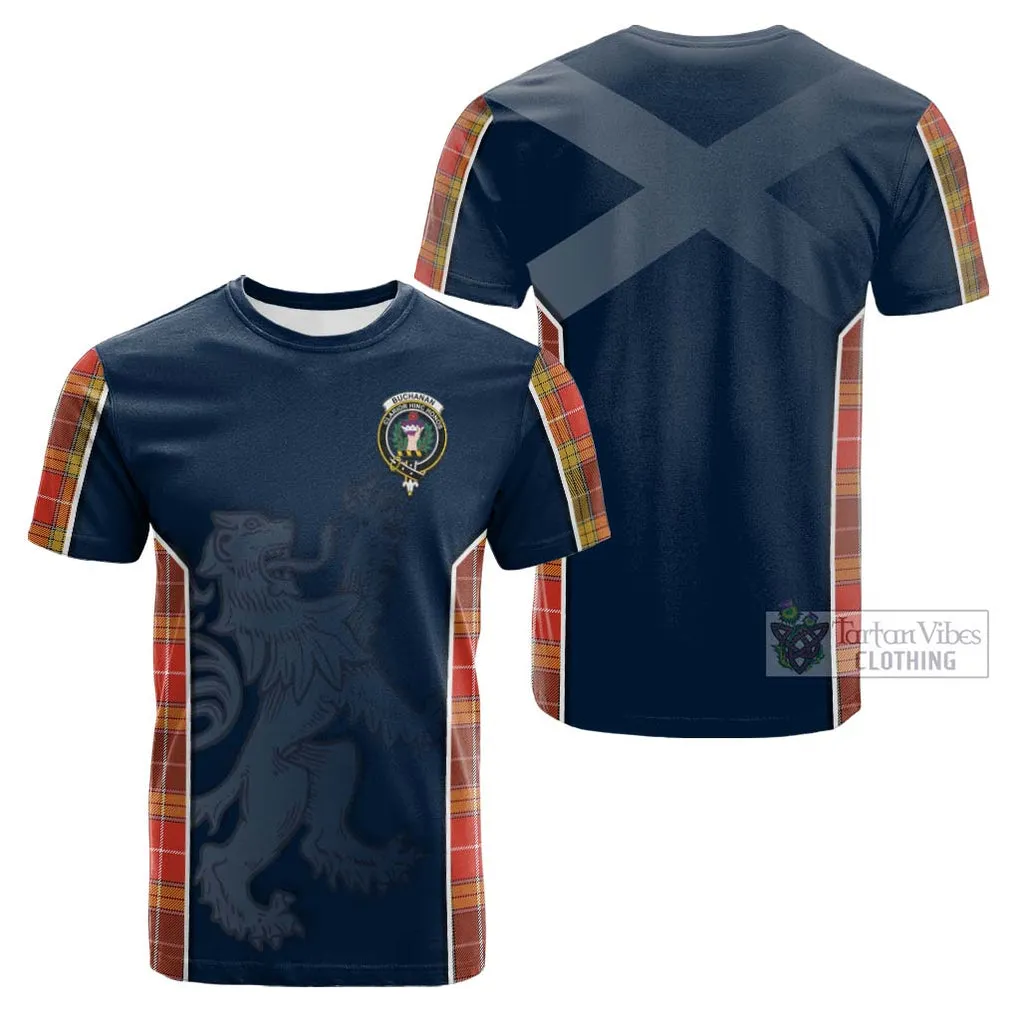 Buchanan Old Set Weathered Tartan Cotton T-shirt with Family Crest and Lion Rampant Vibes Sport Style