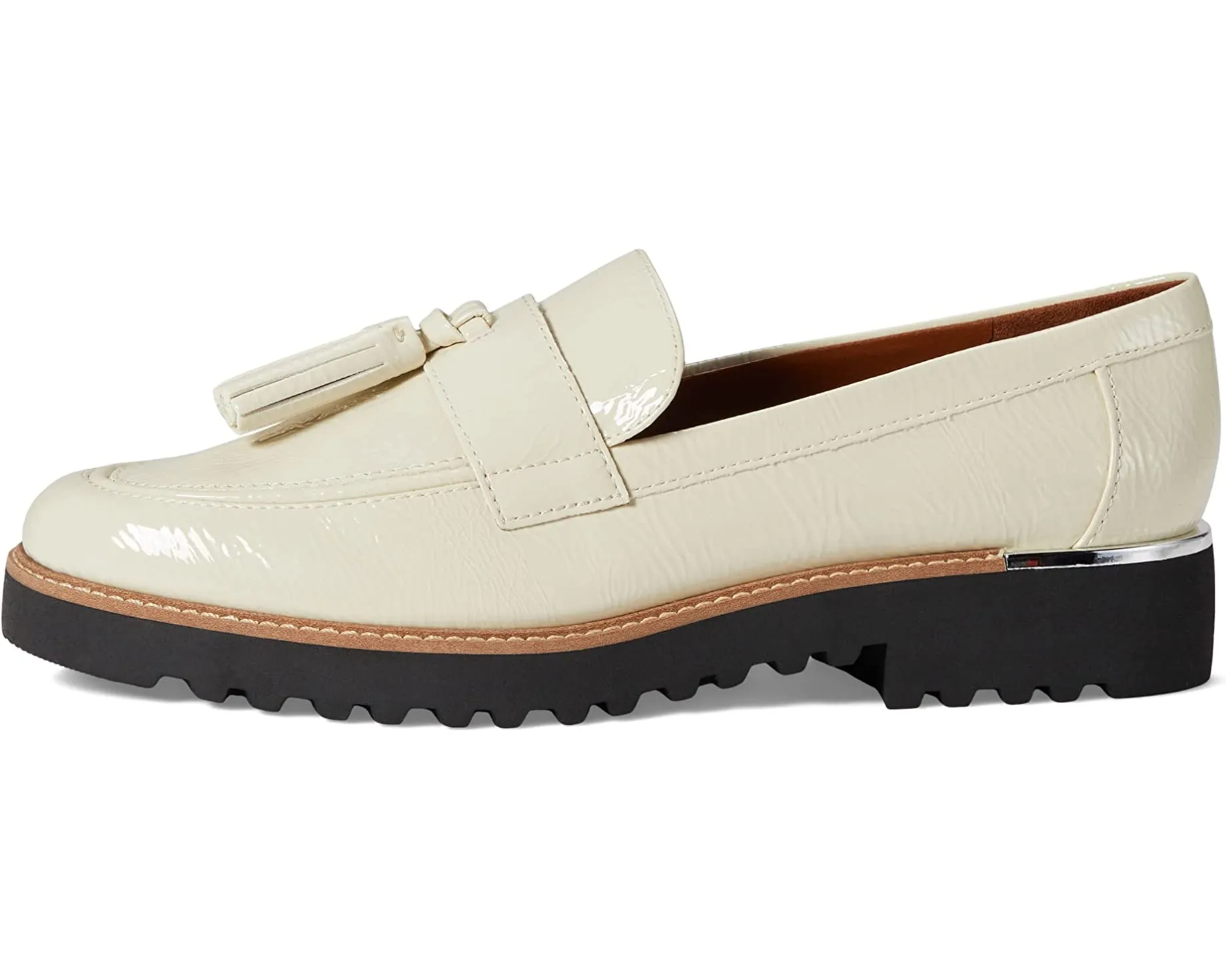 Carolynn Franco Sarto loafers, white lacquered synthetic putty