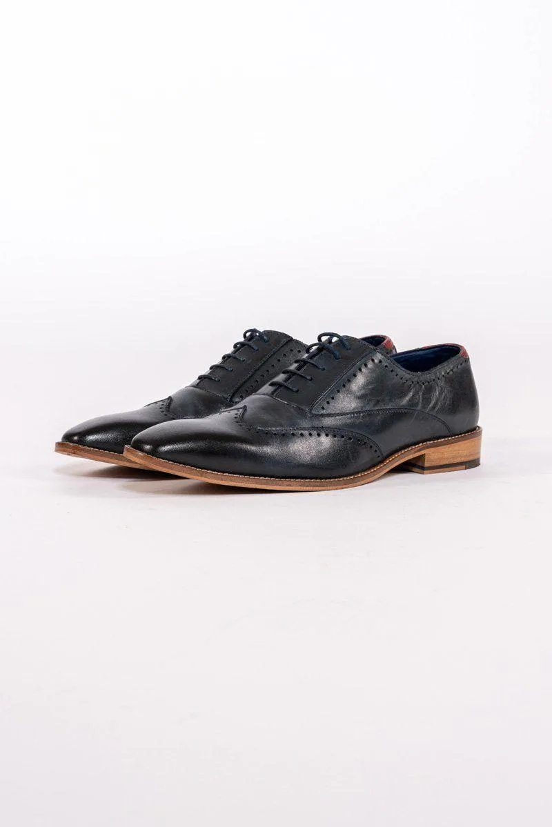 Carson Navy Wingtip Brogue Shoes :- Mens And Boys Shoes