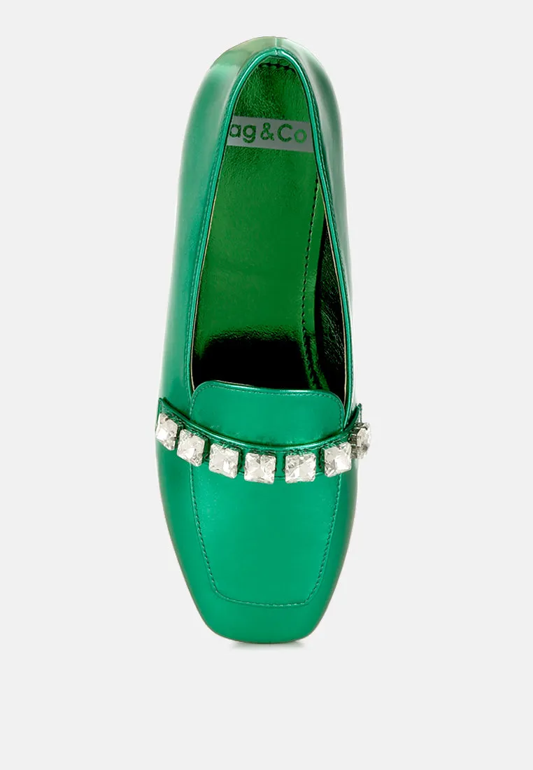 Celosia Metallic Diamante Strap Loafers