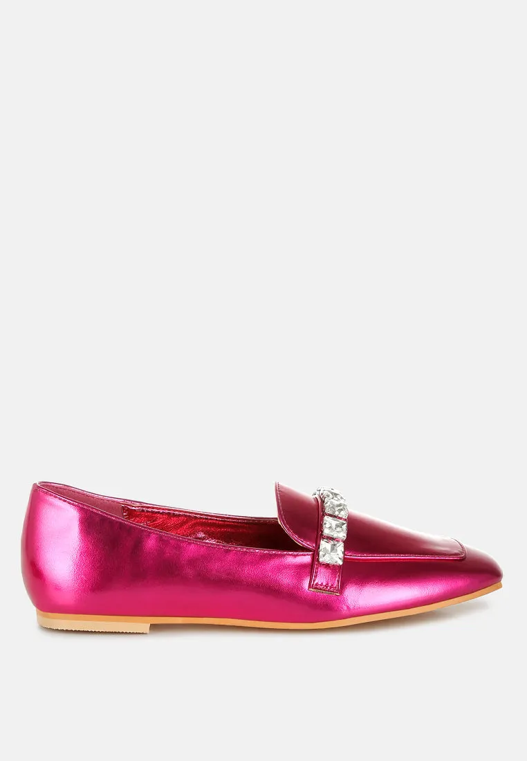 Celosia Metallic Diamante Strap Loafers