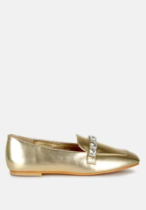 Celosia Metallic Diamante Strap Loafers