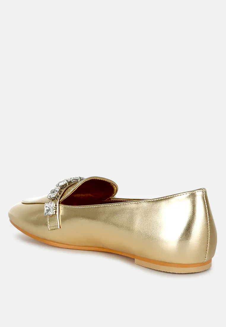 Celosia Metallic Diamante Strap Loafers