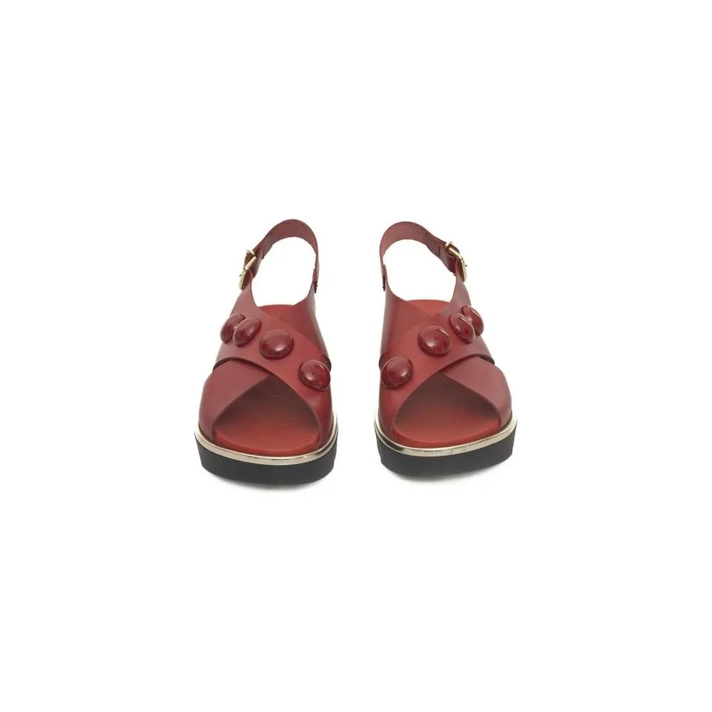 Cerruti 1881 Red Leather Women Sandal